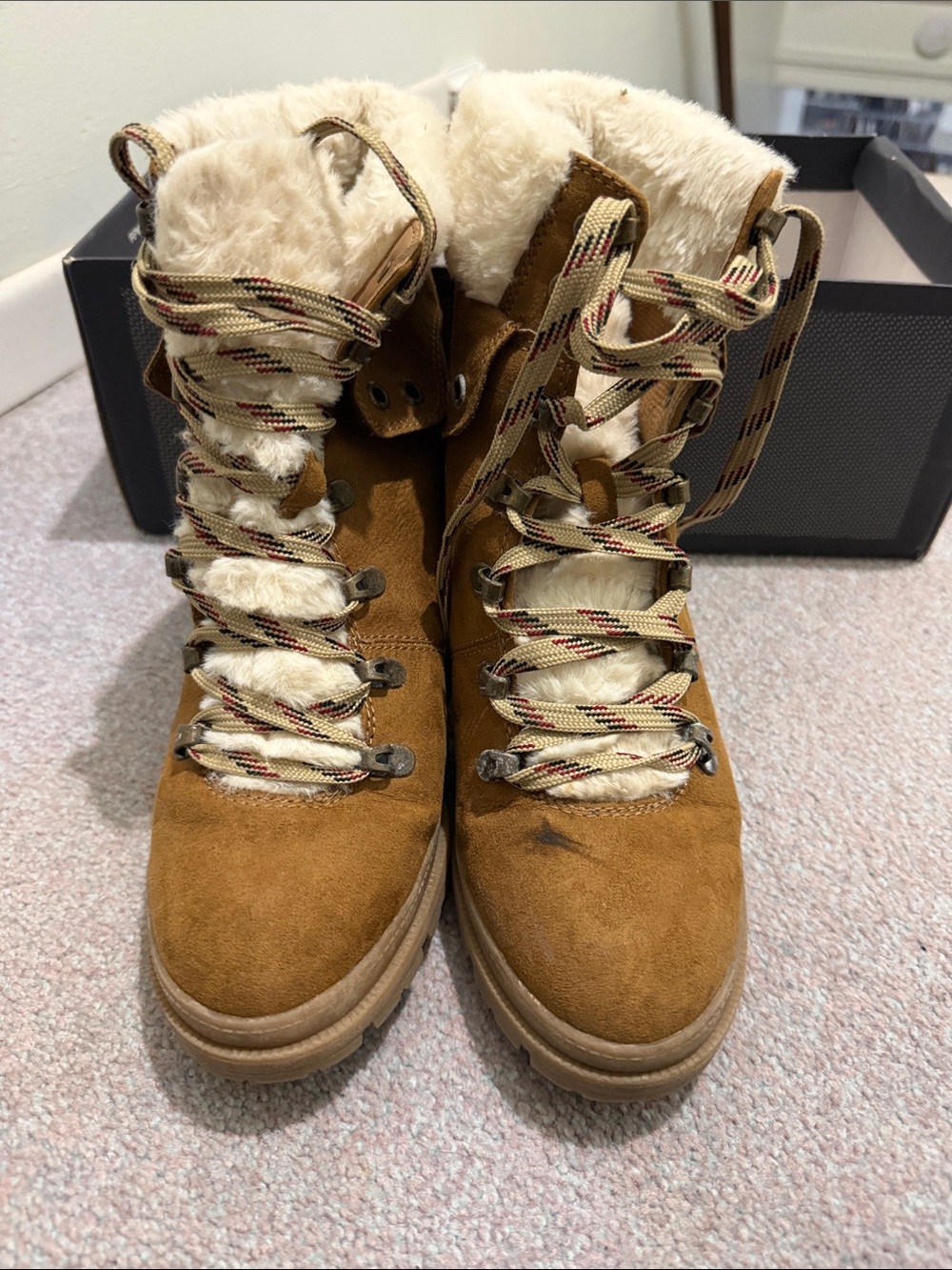 Women's Faux-Shearling Lined Suede Hiking Boots - Tan